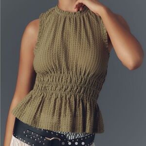 Maeve Olive Green Textured Sleeveless Top